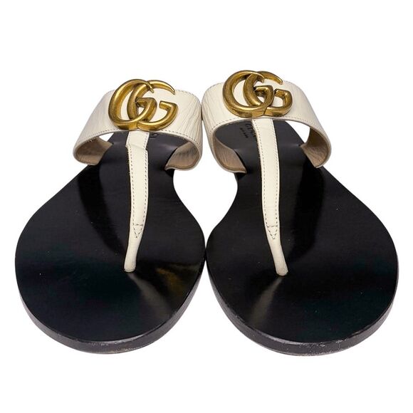 Gucci Marmont GG Thong Sandals White Leather EU 38.5 US 8.5 w/ Box & Dust Bag - Picture 2 of 9